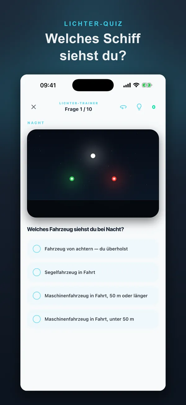 SKIPPR Lichter-Trainer — Schiffe bei Nacht im Quiz erkennen